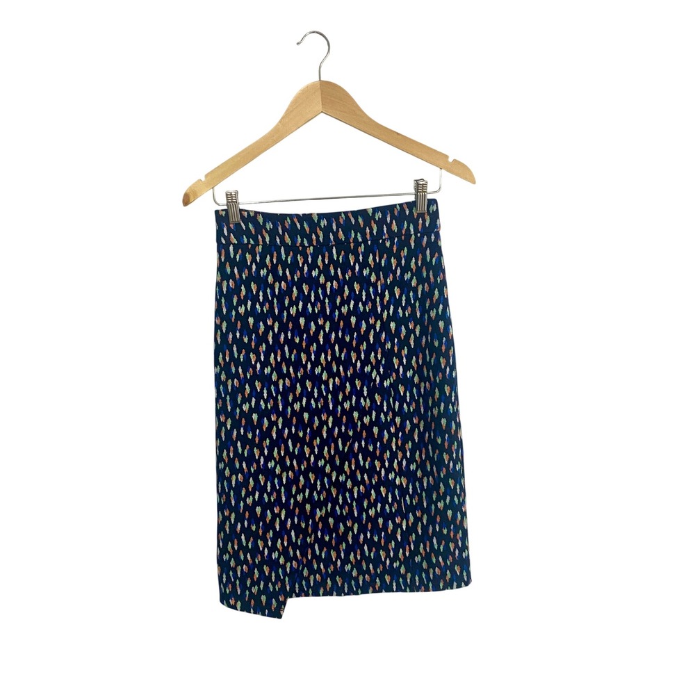 Maeve Anthropologie Skirt Womens Size 0 Blue Geometric Wrap Asymmetric Pencil
